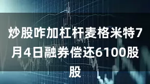 炒股咋加杠杆麦格米特7月4日融券偿还6100股